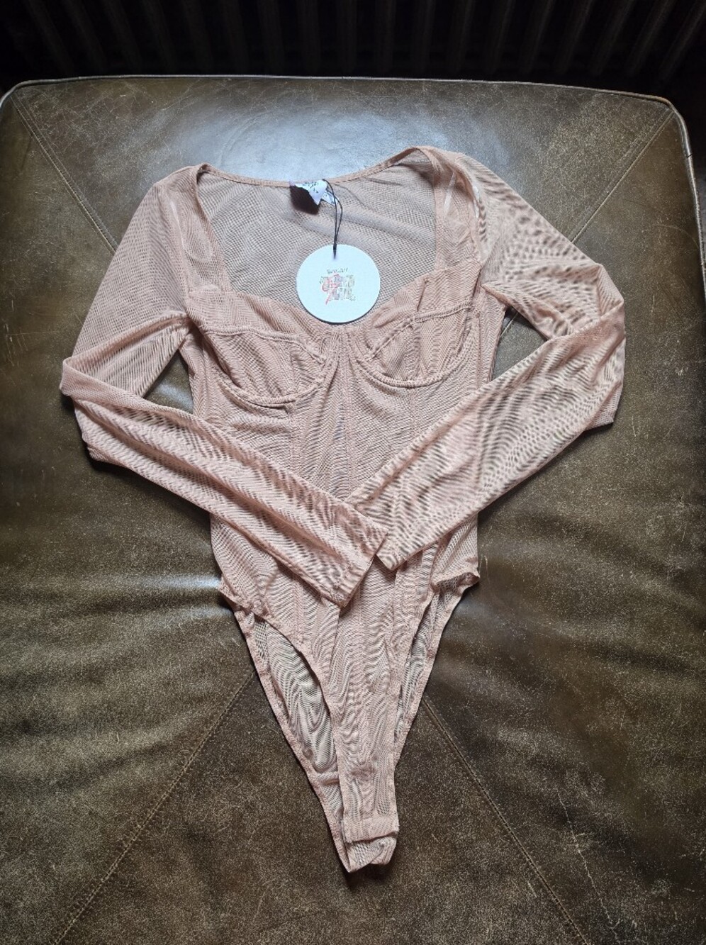 NWT Princess Polly Leonie Mesh Long Sleeve Bodysuit - Beige (Size US 6)